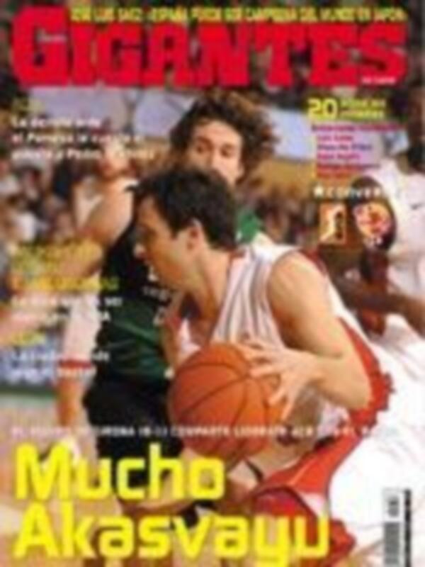 Revista con portada de un jugador de baloncesto en el centro, titulada 'Los Gigantes'.