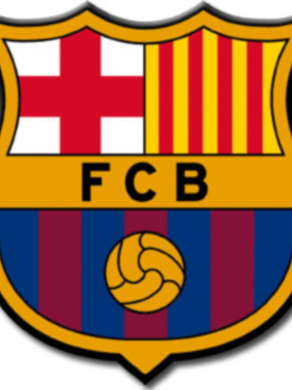 Escudo del FC Barcelona, con las banderas de Inglaterra y Cataluña, y el balón de fútbol en el centro.