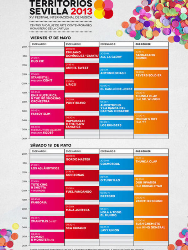 Infografía del Festival Internacional de Música de Sevilla 2013 con horarios y artistas.