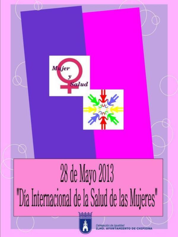 Día Internacional de la Salud de las Mujeres celebrado el 28 de Mayo de 2013 en Chipiona, con el lema 'Mujer y Salud' y un logotipo con símbolos de diversidad.
