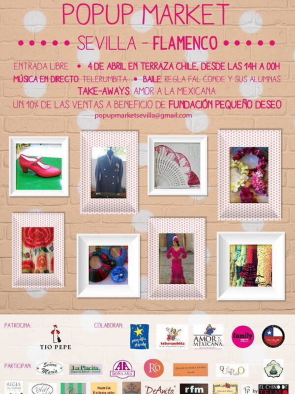 Un pop-up market flamenco en Sevilla, con entrada libre y música en directo. Evento gratuito el 4 de abril en Terraza Chile, desde las 14h a las 20h. Take-aways de Amorita la mexicana y patrocinio de Tío Pepe. Colaboración con Amorita la mexicana y Radio FM.