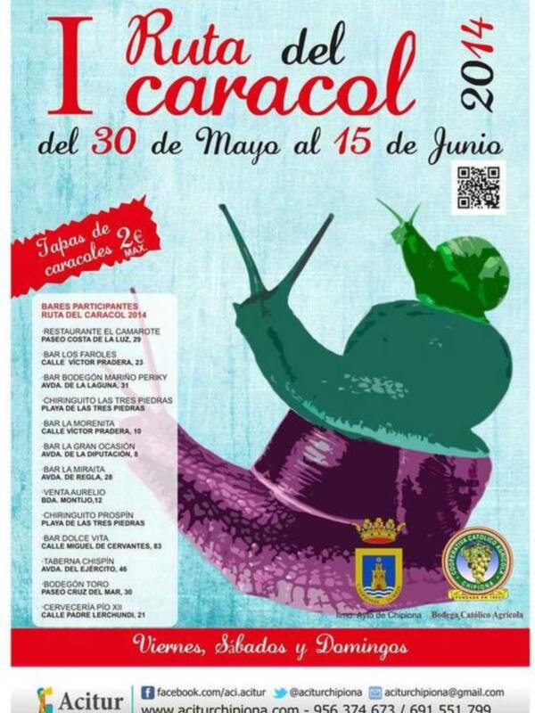 I Ruta del Caracol 2014 en Chipiona, con participantes en diversos bares y restaurantes, del 30 de mayo al 15 de junio, con precios especiales de tapas de caracoles.