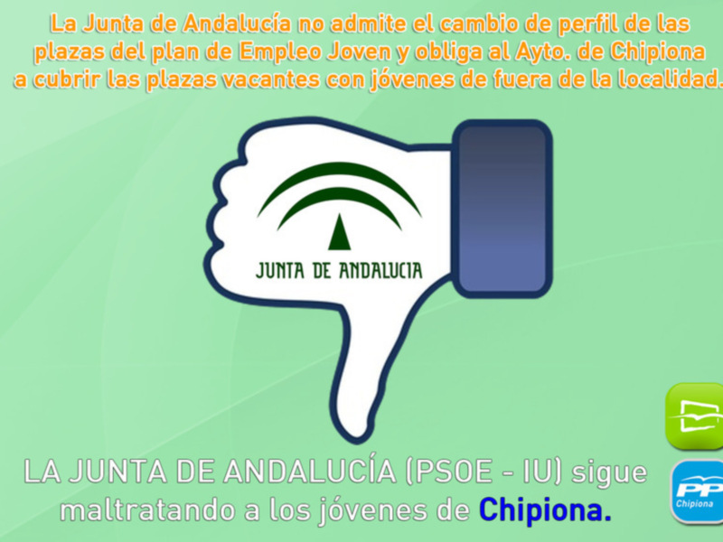 La Junta de Andalucía no admite el cambio de perfil en las plazas del plan de Empleo Joven y obliga al Ayto. de Chipiona a cubrir las plazas vacantes con jóvenes de fuera de la localidad.