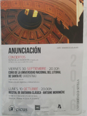 Viernes 30 de Septiembre actuación del Coro Nacional del Litoral de Santa Fé (Argentina)