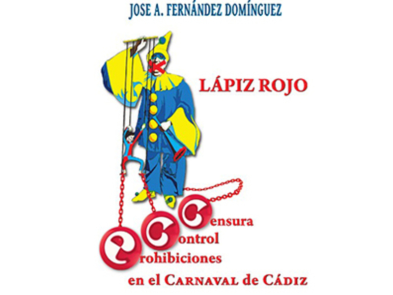 Logotipo del Carnaval de Cádiz con el nombre 'Lápiz Rojo' y un payaso en el centro.