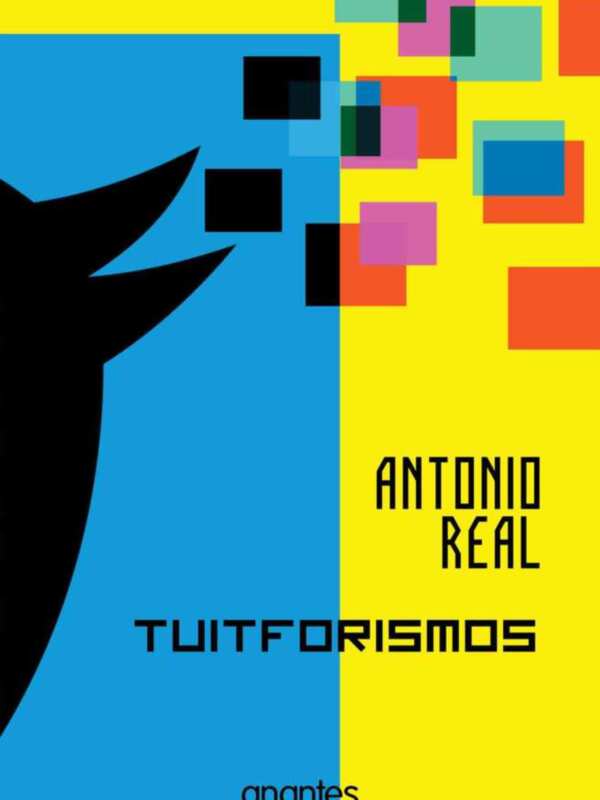 Ilustración abstracta con formas geométricas y colores vibrantes, destacando la silueta de un animal en el lado izquierdo y el texto 'ANTONIO REAL' en el lado derecho.