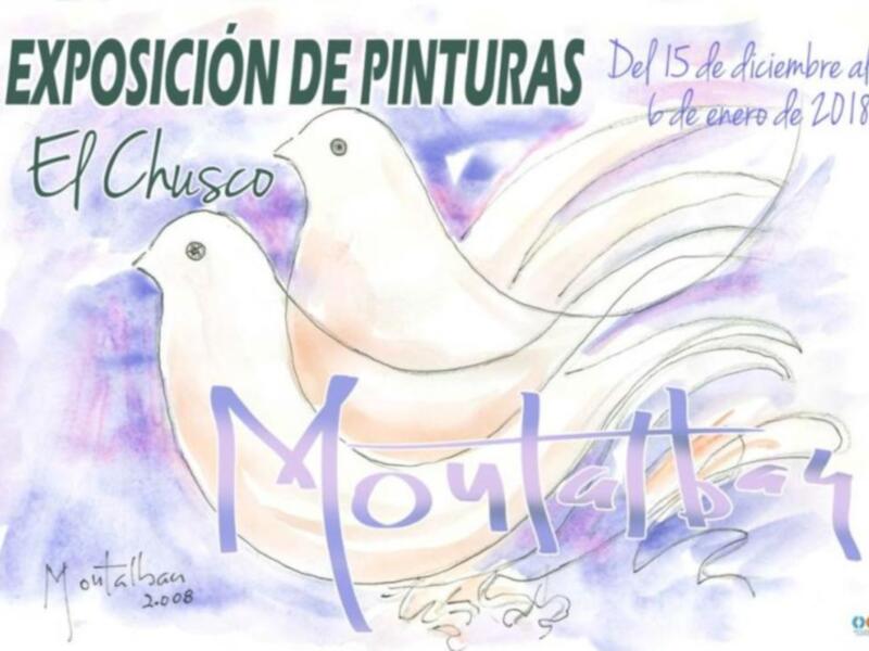 Cartel de exposición de pinturas de El Chusco, del 15 de diciembre al 6 de enero de 2018, firmado por Montalbán.