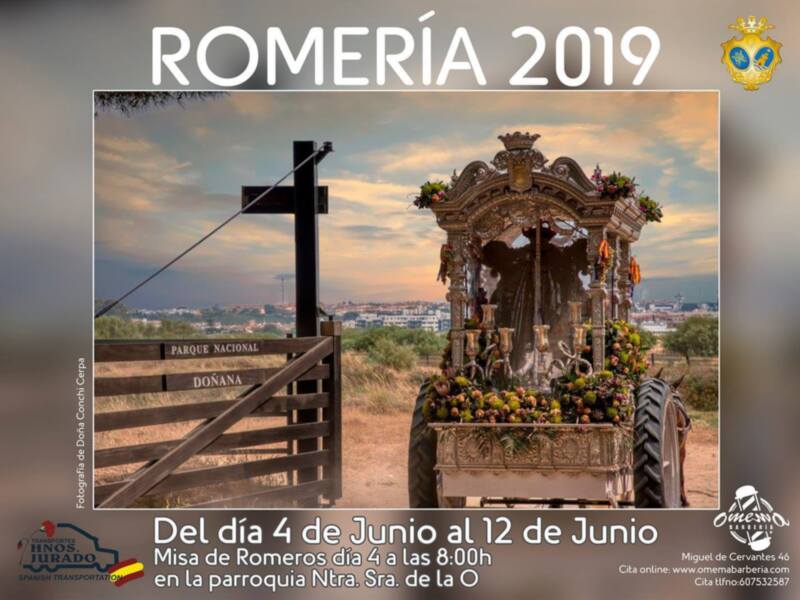 Romería 2019 en Doñana, Sevilla. Misa de Romeros el 4 de junio a las 8:00h en la parroquia Ntra. Sra. de la O.