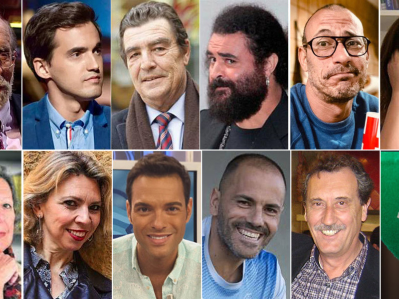 Colección de retratos de personajes destacados y una imagen de un logo verde con símbolo solar