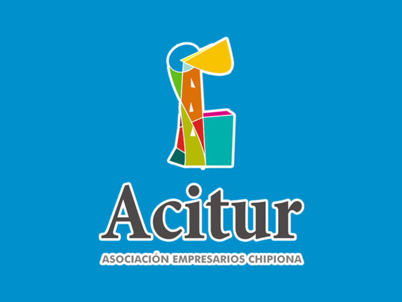 Logo de la Asociación Empresarios Chipiona (Acititur) con un diseño vibrante y colorido sobre fondo azul.