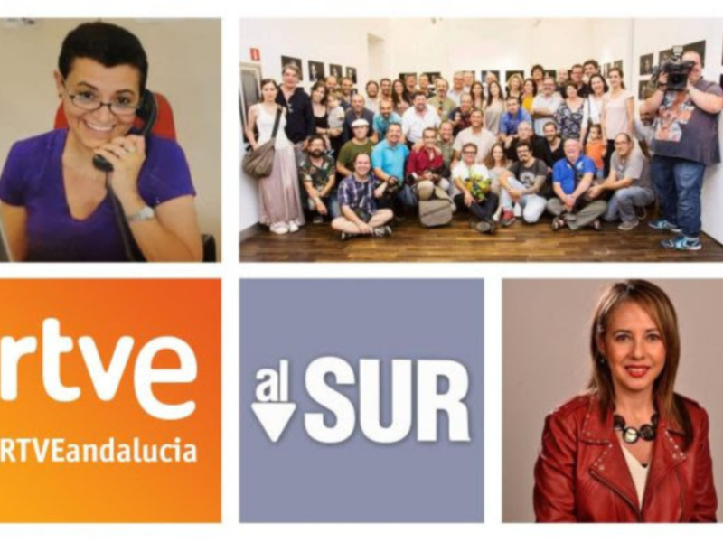 Grupo de personas en una sala de reuniones junto a logos de RTVE Andalucía y Al Sur.
