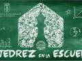 Ayuntamiento de Dos Hermanas promueve el ajedrez en la escuela, con gráficos matemáticos y símbolos de educación.