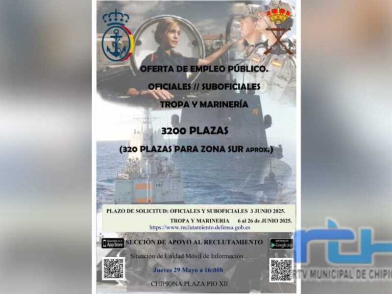 Oferta de empleo público para tropa marinería en la Zona Sur, con 320 plazas disponibles para oficiales y suboficiales.