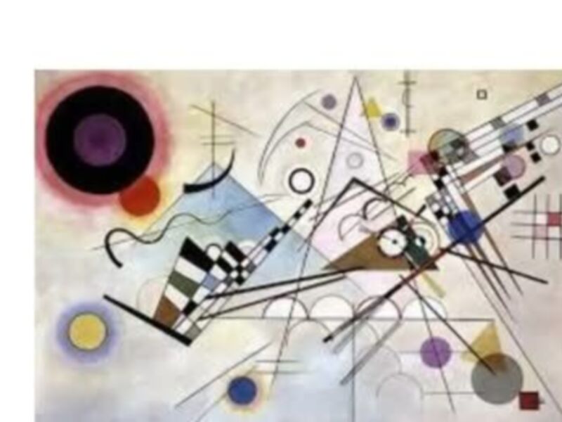 Una pintura abstracta con formas geométricas y colores brillantes, típica de la escuela de vanguardia.