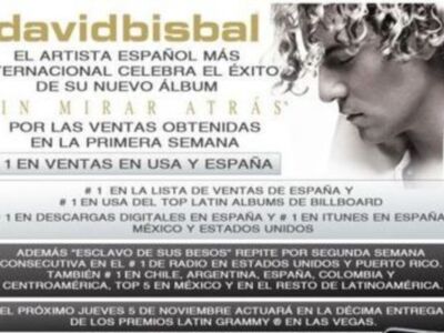 David Bisbal es N.º 1 en ventas en España y Estados Unidos con su nuevo álbum Sin Mirar Atrás"
