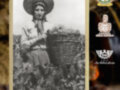 Festival del Moscatel en Chipiona, con una imagen de una mujer con un sombrero y cesta. Evento el 12 de agosto en la Plaza de Andalucía, a cargo de D. José Mellado Martín.