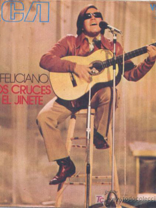 Portada del álbum de José Feliciano, titulado "Dos Cruces El Jinete", con la canción "RCA" en el fondo.