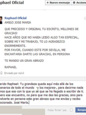 Un amigo reconoce el esfuerzo y la originalidad de un texto escrito por Raphael, expresando su gratitud. El escritor se compromete a saludarlo en persona cuando pueda visitar Sevilla, mostrando su aprecio por el contenido.