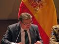 El presidente de España, Mariano Rajoy, durante una conferencia en el Palacio de la Moncloa.