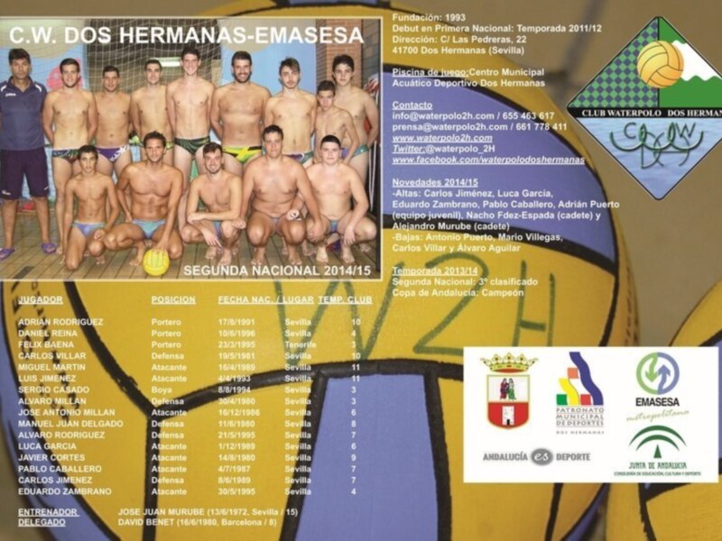 Equipo de waterpolo del C.W. Dos Hermanas-Emasesa, campeón de la Copa de Andalucía y 3º en Segunda Nacional 2014/15.