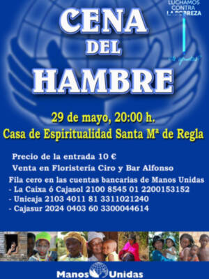 Manos Unidas celebra este viernes 29 de mayo su décima cena del hambre.(Chipiona)
