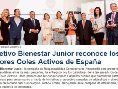 El colegio Maestro Manuel Aparcero de Chipiona recoge el premio OBJETIVO BIENESTAR JUNIOR , otorgado por el Grupo Atresmedia de Antena 3 televisión por las actividades realizadas dentro de los proyectos de hábitos saludables