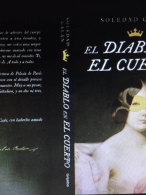 Portada y contraportada de 'El Diablo en el Cuerpo', de Soledad Galán, con una imagen de una mujer enmascarada y texto en español.