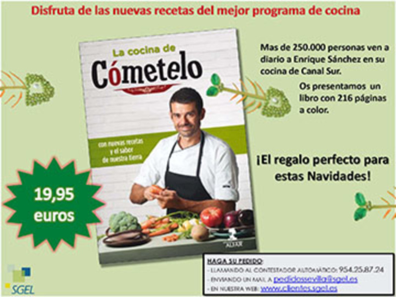 "Disfruta de las nuevas recetas del mejor programa de cocina. Disponible en Canal Sur, con más de 250.000 personas viendo diariamente a Enrique Sánchez en su cocina de Canal Sur. Presentamos un libro con 216 páginas a color, el regalo perfecto para estas Navidades. Precio: 19,95 euros."
