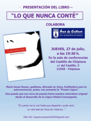 Mañana se presenta en el Castillo la obra 'Lo que nunca conté' de la poetisa María Gessa Ruano