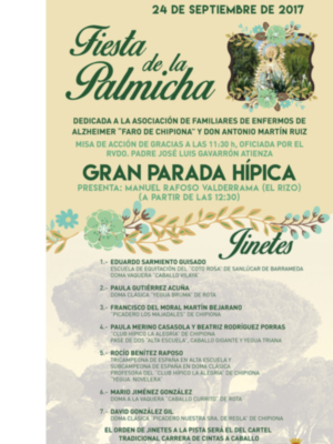 En la calle el cartel de la Fiesta de la Palmicha que se celebra el 24 de septiembre, dedicada a la asociación de familiares de enfermos de Alzheimer