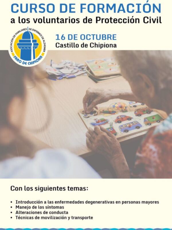 Formación para voluntarios de Protección Civil sobre enfermedades degenerativas en personas mayores, 16 de octubre en Chipiona.