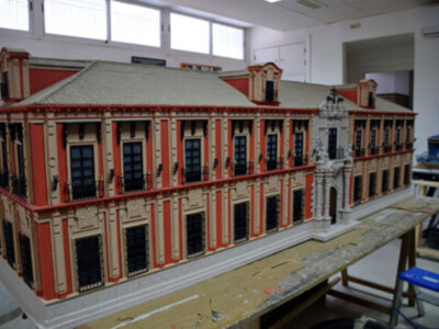 La maqueta del Belén de la solidaridad inspirada en el Palacio Arzobispal de Sevilla.