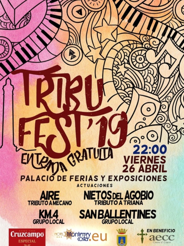 Cartel de un festival musical con letras grandes, colores pastel y elementos musicales.