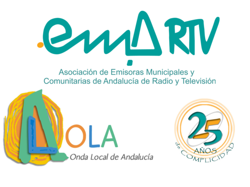 Logos de la Asociación de Emisoras Municipales y Comunitarias de Andalucía, celebrando 25 años de radio y televisión local.