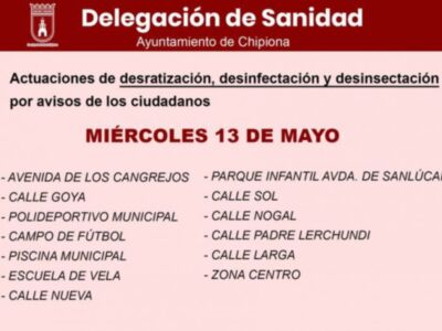 Sanidad municipal informa sobre la actuación de desratización, desinfección y desinsectación de esta semana en Chipiona