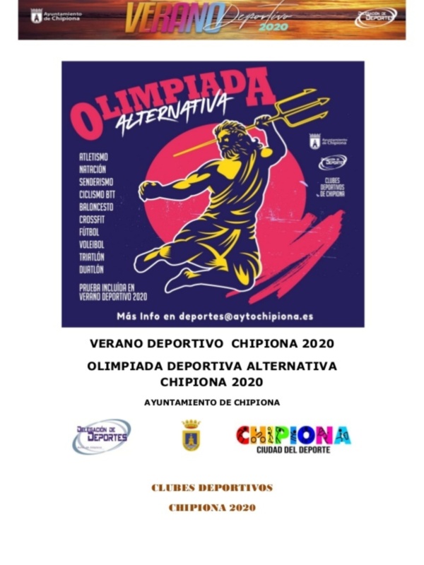 La Olimpiada Deportiva Alternativa de Chipiona 2020 es un evento deportivo que combina atletismo, natación, ciclismo BMX, baloncesto, fútbol, voleibol y triatlón. Organizado por el Ayuntamiento de Chipiona, este verano deportivo incluye diversas pruebas y se puede consultar más información en deportes@aytochipiona.es.