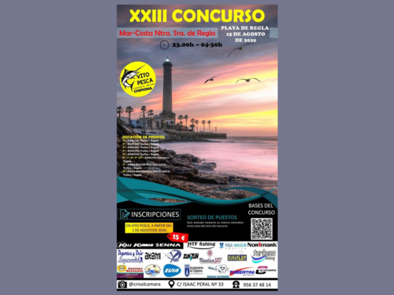 XXIII Concurso Mar-Costa Ntra. Sra. de Regla, Playa de Regla, 23-09 a 04-10. Inscripciones y sorteos de puestos disponibles.