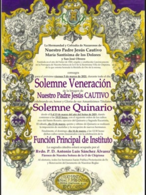 La Hermandad del Cautivo presenta su programa de cultos cuaresmales de una Semana Santa marcada de nuevo por la pandemia  