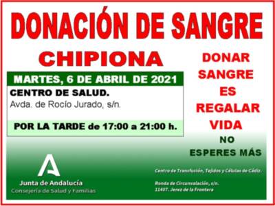 Convocan colecta de donación de sangre en Chipiona para el próximo martes 6 de abril