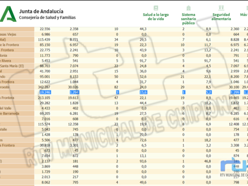 Un informe de la Junta de Andalucía sobre salud y seguridad, incluyendo datos estadísticos detallados para diferentes municipios.