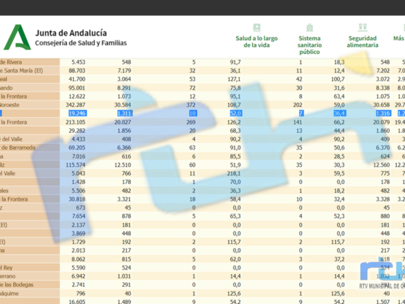 Tabla de estadísticas de salud y sistemas sanitarios públicos en Andalucía, España.