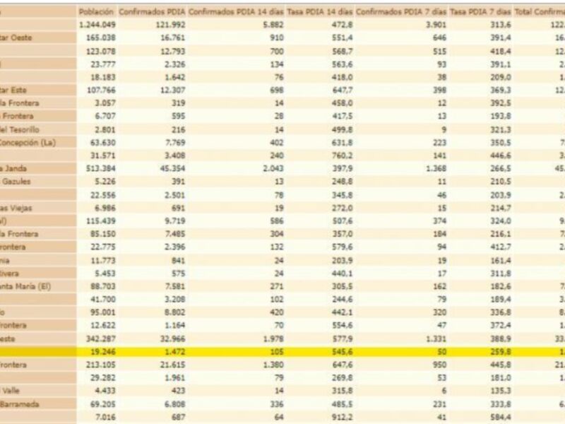 Este es un gráfico de datos que muestra la población y los casos confirmados de COVID-19 en diferentes ciudades del Perú. Se puede observar que Lima tiene la mayor población y casos confirmados, seguido por otras ciudades como Chimbote, Huancayo, etc.