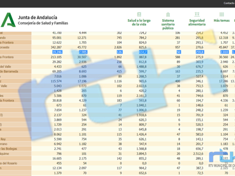 Un informe detallado de la Junta de Andalucía, Consejería de Salud y Familias. Se presentan datos sobre salud a largo de la vida, sistema sanitario público, seguridad alimentaria y más temas. El informe incluye información sobre diferentes municipios de Andalucía, con datos como población y salud.
