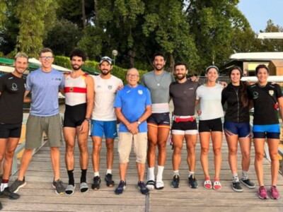El equipo olímpico de Uruguay de remo, en el Club Náutico Sevilla